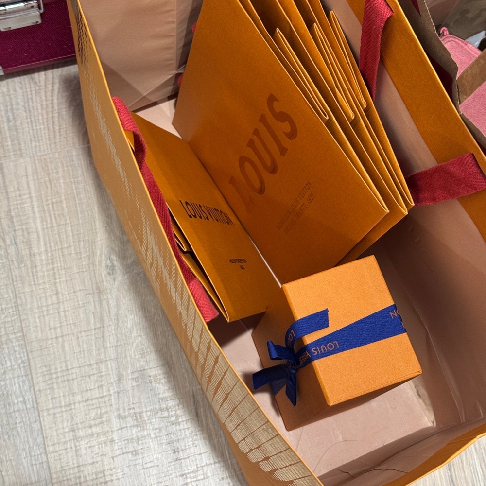 Louis Vuitton Orange Bags and Box with Blue Ribbon